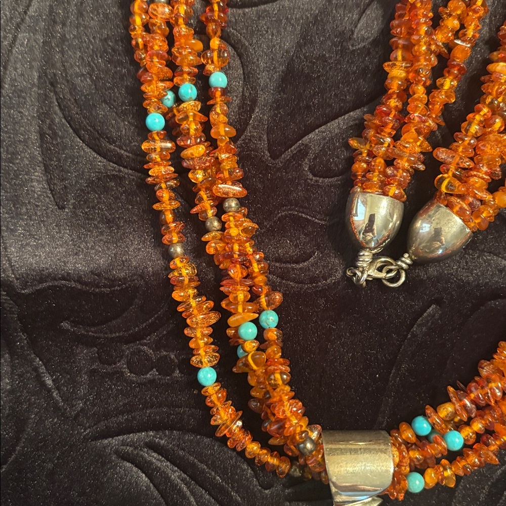 NWOT Jay King Mine Finds Amber & Turquoise Beaded Necklace w/925 Silver Pendant - Picture 3 of 14